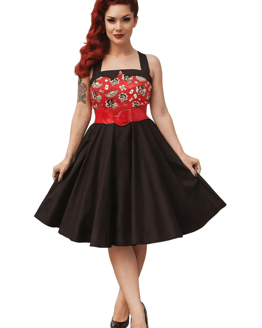 open lace back dress Dolly & Dotty Sherry Rockabilly Rose 50's Swing Dress Black