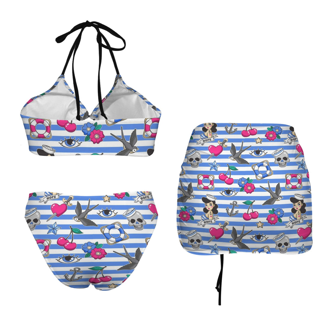 Sailor Gal Retro Bikini Set with Skirt