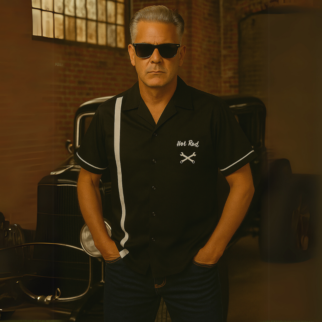 Mens Vintage Style Bowling Dress Shirt - HOTROD SPANNERS
