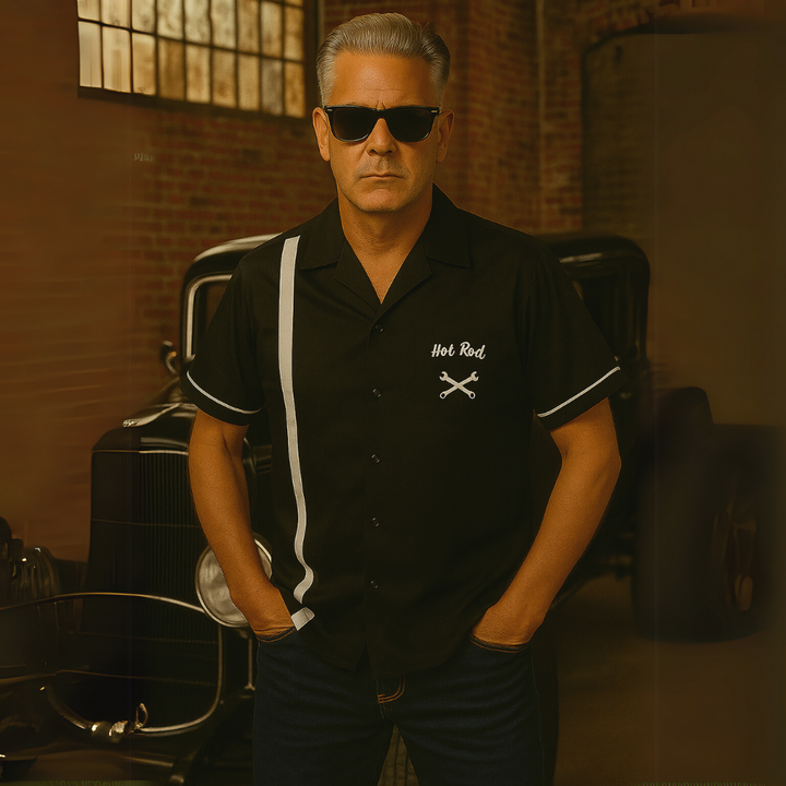 Mens Vintage Style Bowling Dress Shirt - HOTROD SPANNERS