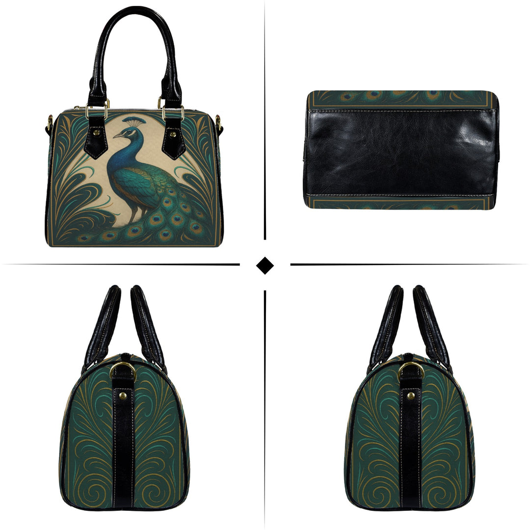The Gilded Peacock Handbag – vintage-inspired art bag blending luxury, elegance, and retro flair. different angles