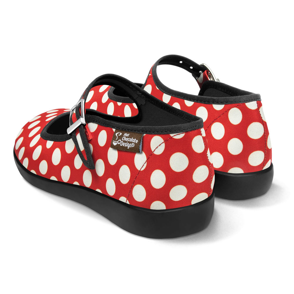 Hot Chocolate Design Red Polka classic red polka dot mary janes with adjustable strap and rubber sole