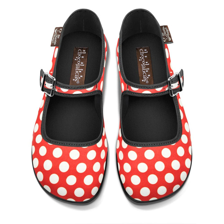 Hot Chocolate Design Red Polka stylish red polka dot mary jane shoes with cushioned insole and rubber sole