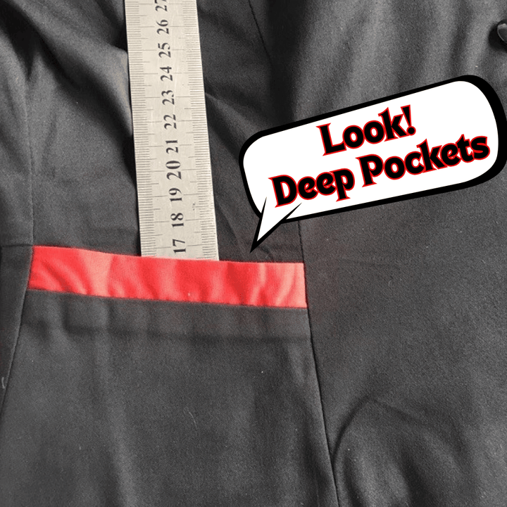 Close-up of deep pockets in 1950s Diner Dress, featuring a contrasting red trim, emphasizing functionality and style.