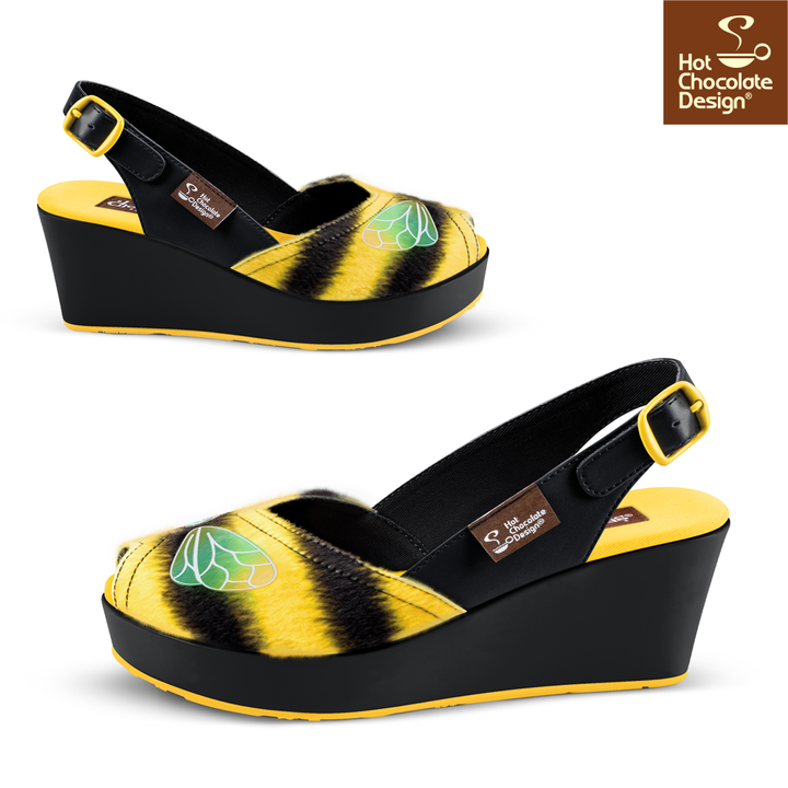 Hot Chocolate Design - Queen Bee Sandal featuring yellow black faux fur and bee wing details