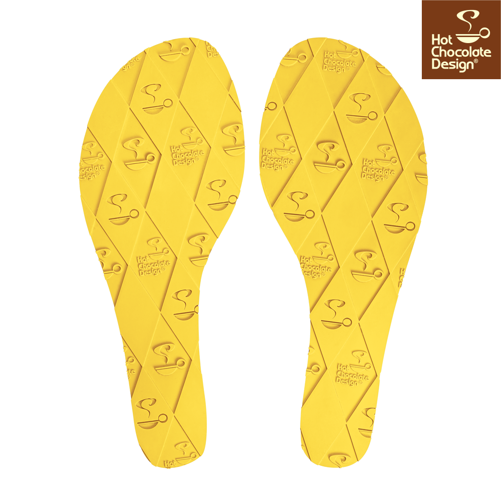 Hot Chocolate Design - Queen Bee Sandal yellow insole with embossed logo and diamond pattern.