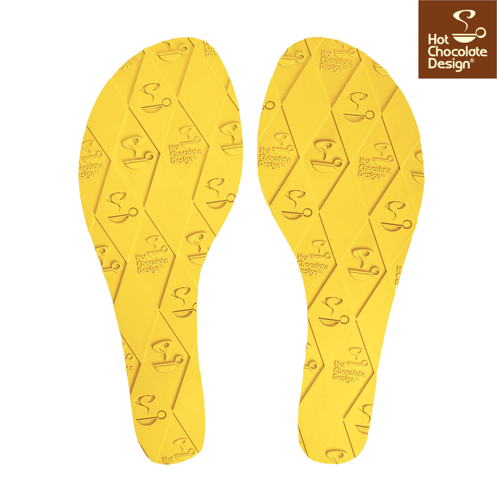 Hot Chocolate Design - Queen Bee Sandal yellow insole with embossed logo and diamond pattern.