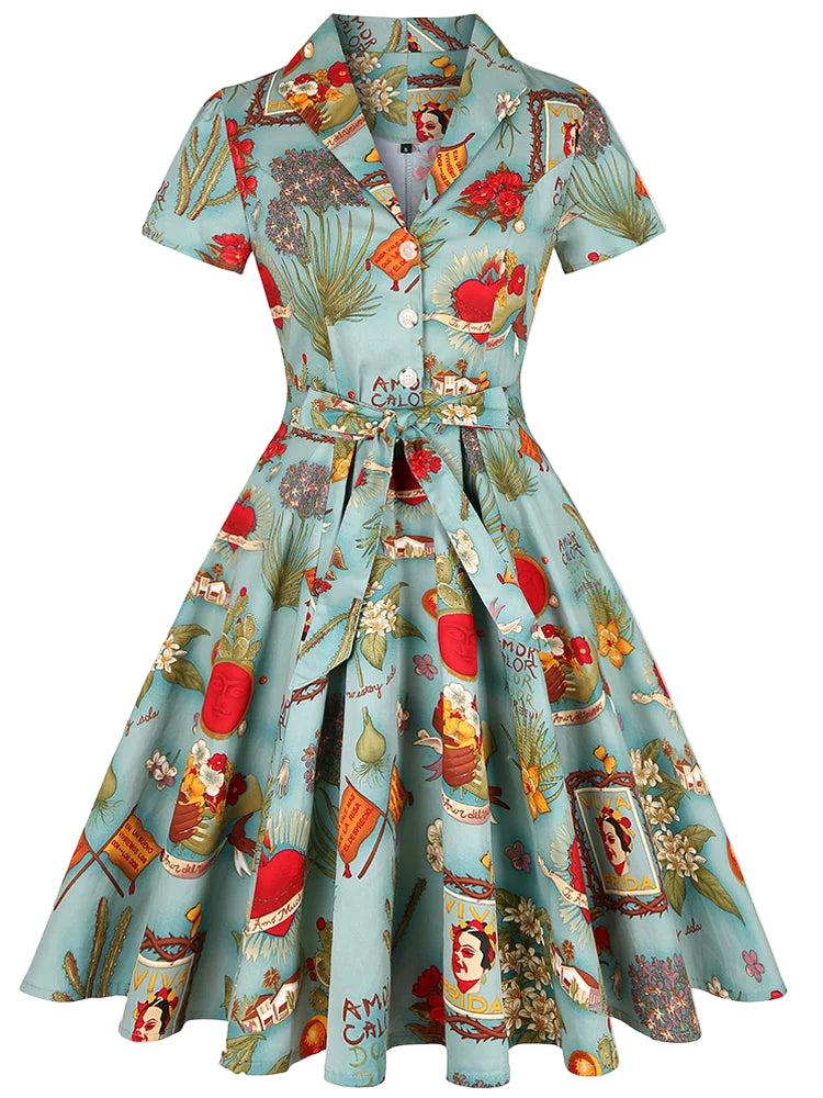 Blue Frida Vintage Swing Dress