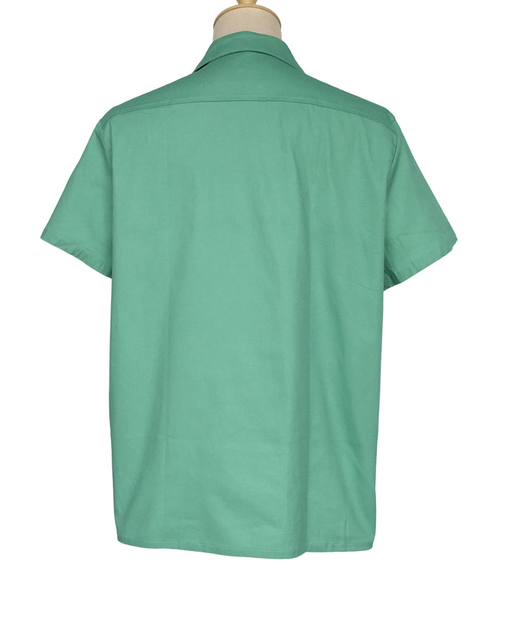 Mens Vintage Style Bowling Dress Shirt - Mint Green White Panel