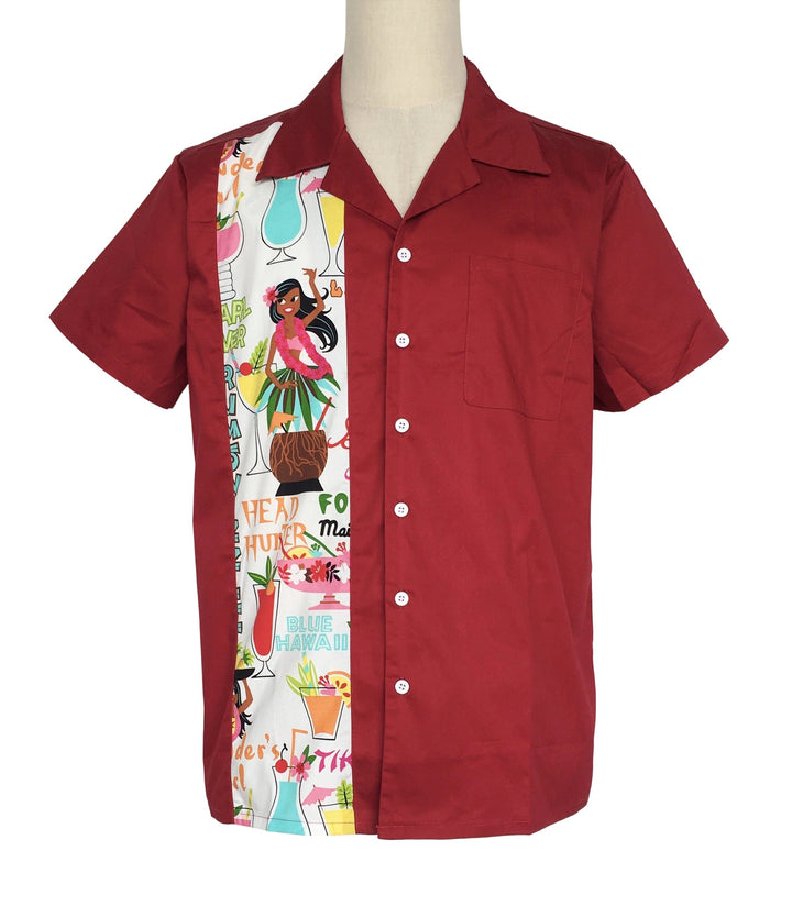 Mens Vintage Style Bowling Dress Shirt - Hula Girl