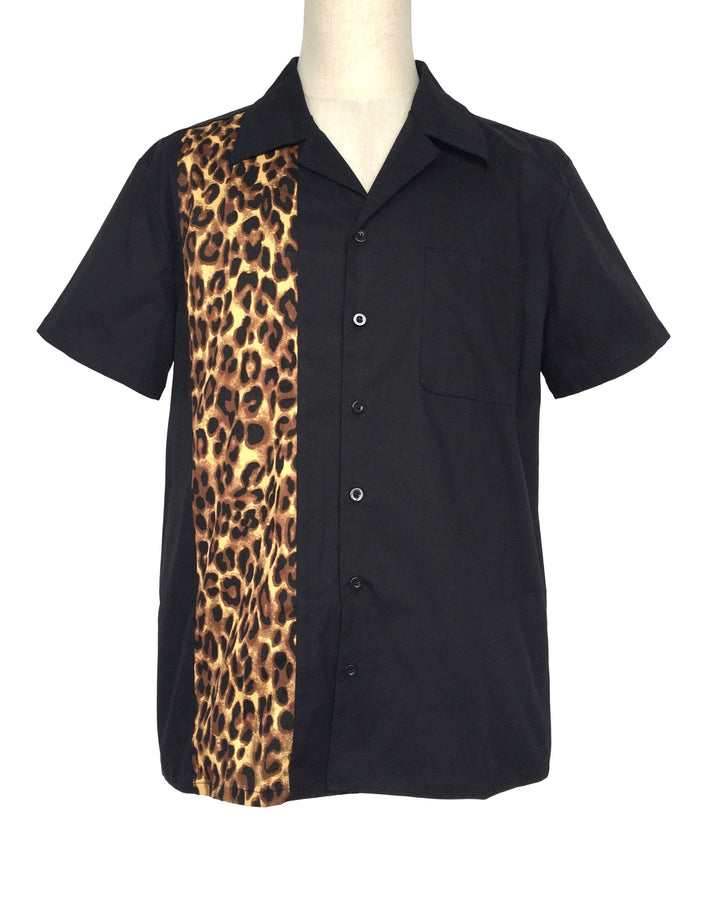Mens Vintage Style Bowling Dress Shirt - Leopard Panel