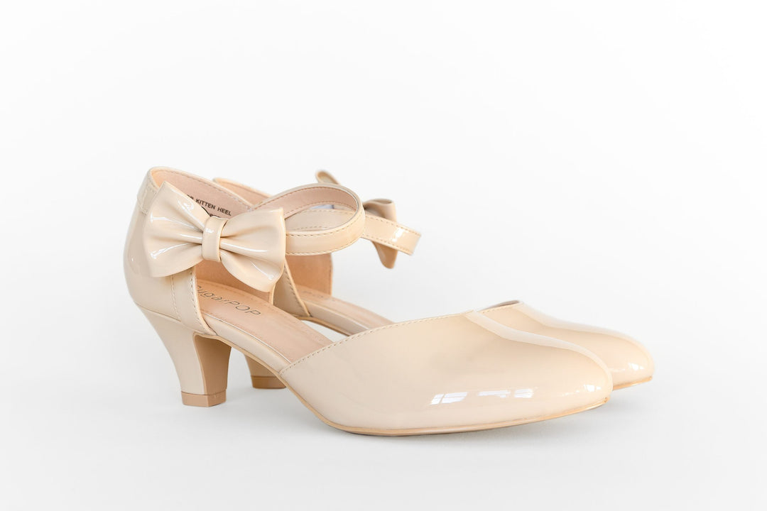 SugarPOP XXX stylish kitten heels in beige with bow, perfect Retro shoes women, and Platform Mary Jane shoes.