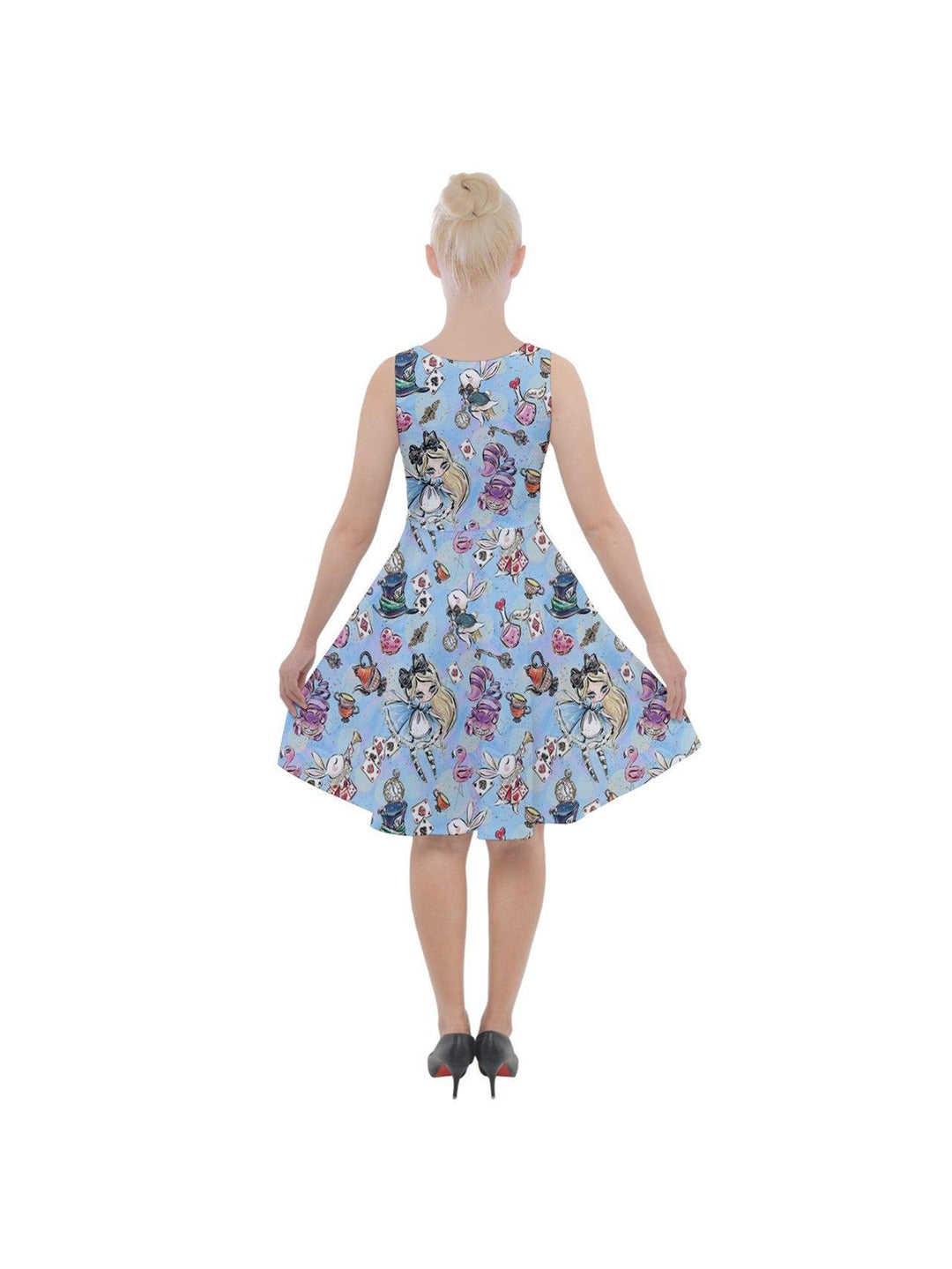 Alice in Wonderland Knee Length Skater Dress With Pockets
