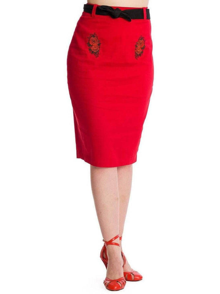 Blooming Rose Rockabilly Pencil Skirt - Poison Arrow Retro