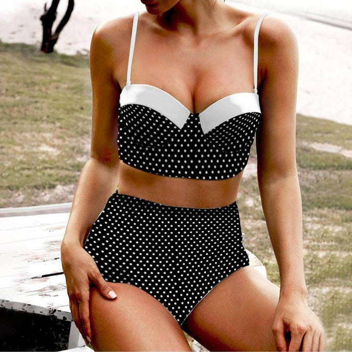 Black Polka Dot High Waist Retro Bikini - Poison Arrow Retro