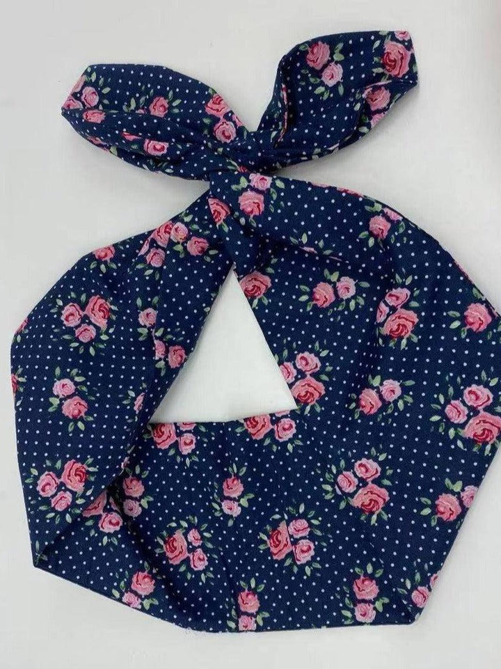 Blue Floral Wired Hair Tie