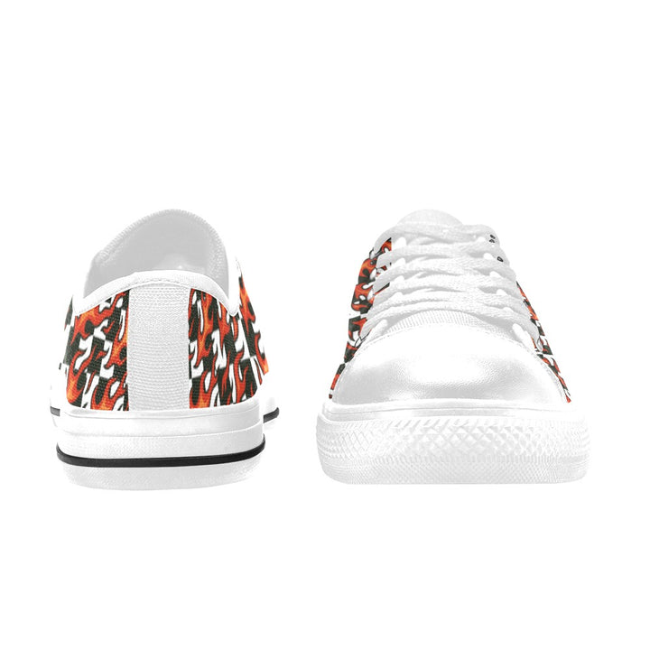 Checkerboard + Flames Kids Sneakers with bold graphics featuring racing checks and candy-red flames design.