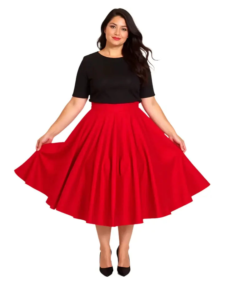 Red cotton full circle skirt front view