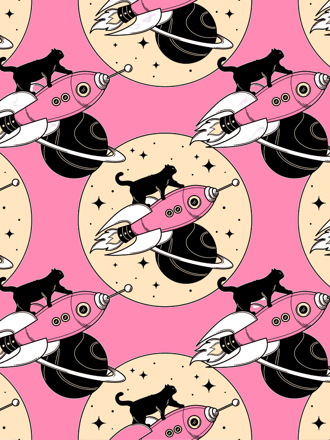 Cosmic Kitties Pink Women's Long Sleeve Satin Pyjamas Set