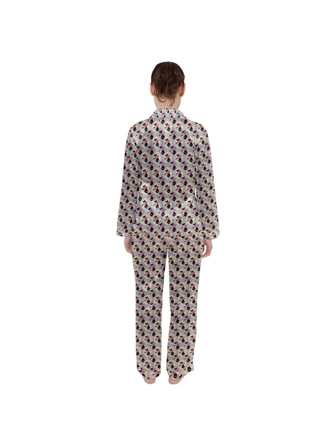 Cosmic Kitties Silver Women's Long Sleeve Satin Pyjamas Set