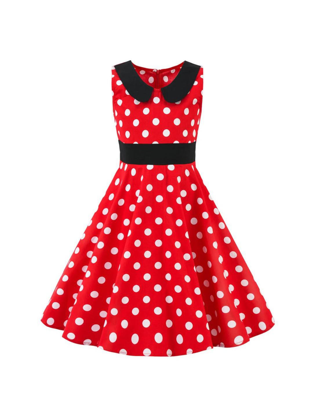 Girls Red Minnie Polka Dot Rockabilly Dress