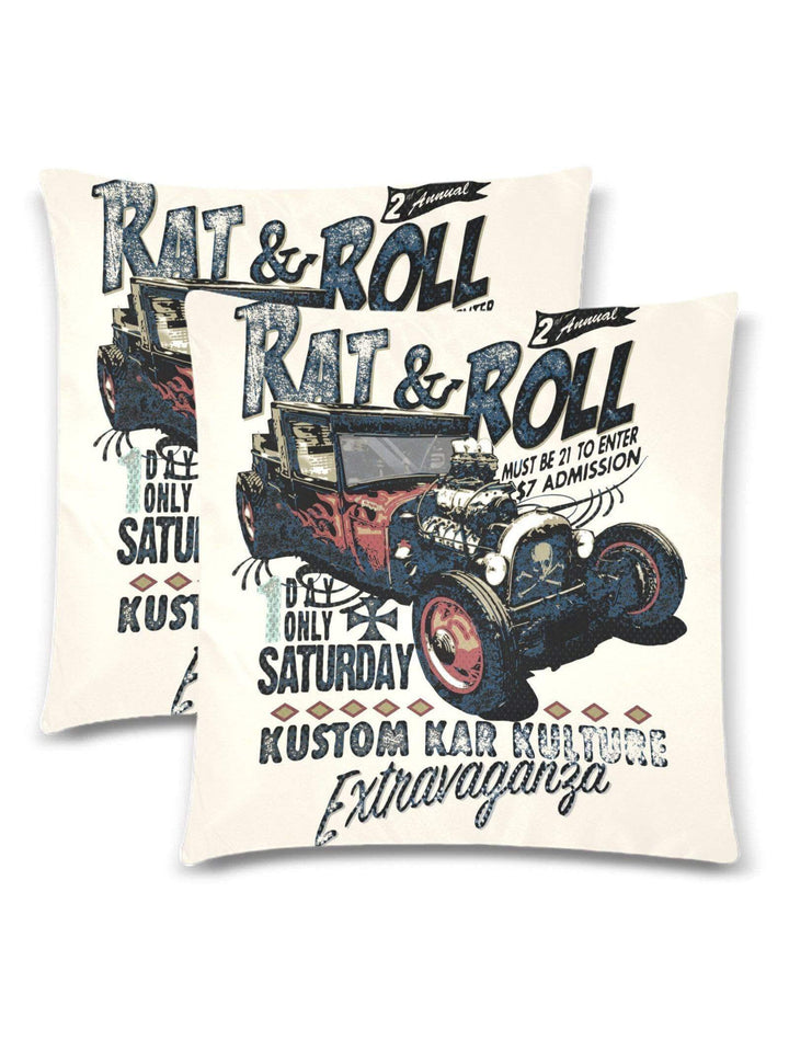 Rat & Roll Throw Pillow Cover 18"x 18" (Twin Sides) (Set of 2) - Poison Arrow Retro