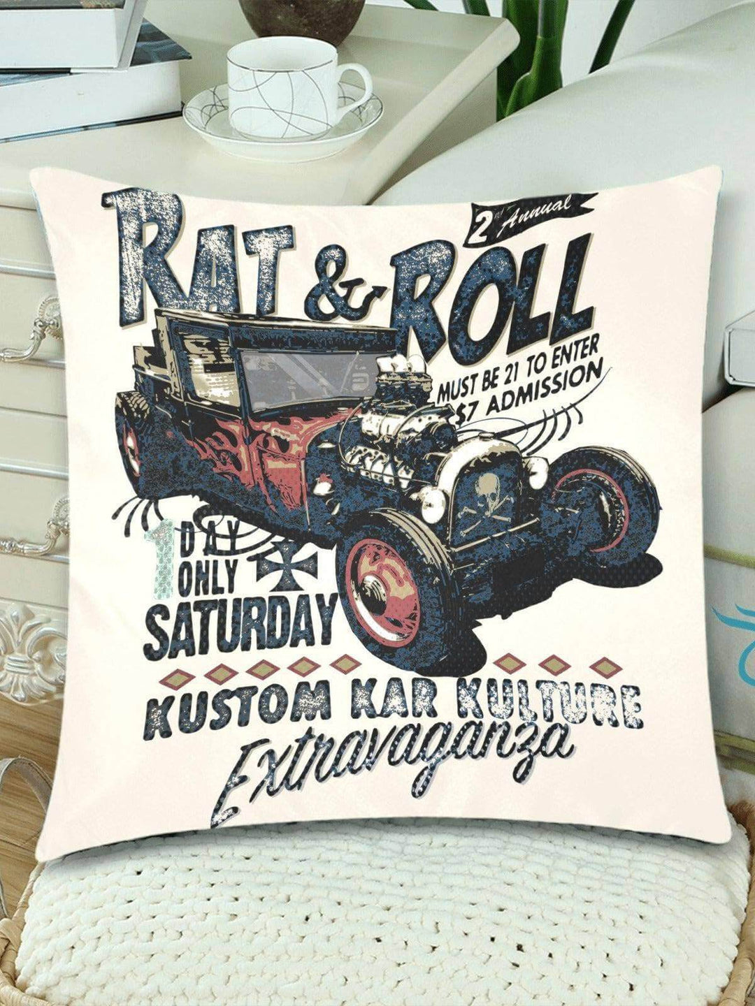 Rat & Roll Throw Pillow Cover 18"x 18" (Twin Sides) (Set of 2) - Poison Arrow Retro