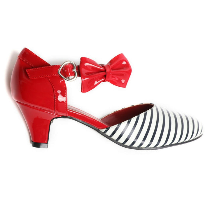 SugarPOP Jailhouse Rock Mary Jane shoes with red accents and striped design, perfect retro shoes women.