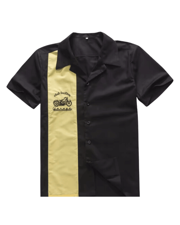 Mens Vintage Style Bowling Dress Shirt - Motorcycle Embroidery - Poison Arrow Retro