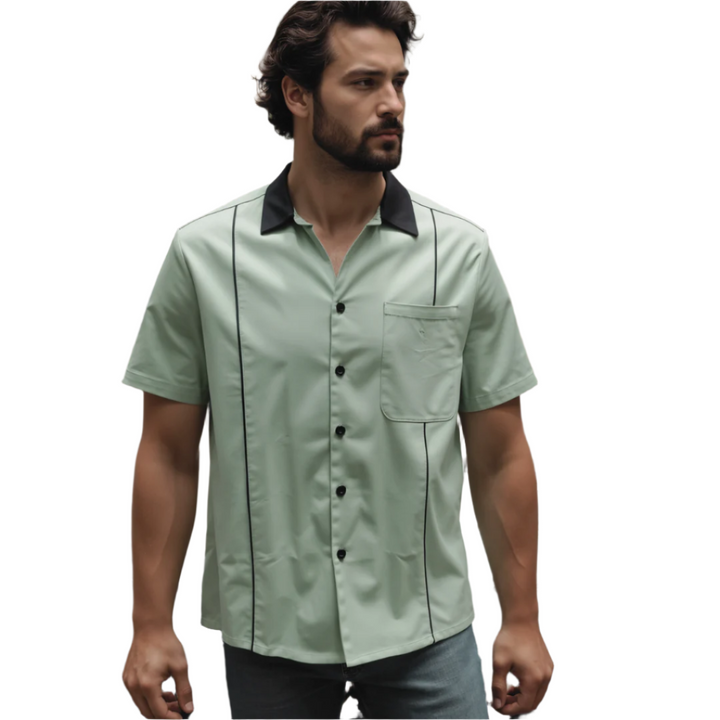 Mens Vintage Style Bowling Dress Shirt - MINT GREEN