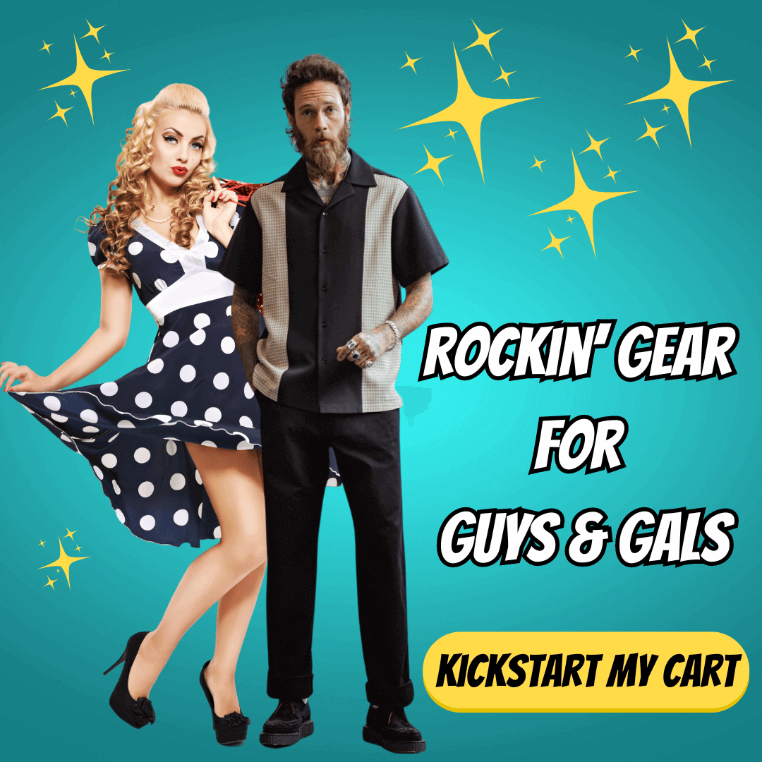 Stylish retro clothing for men and women, showcasing trendy outfits and accessories with a vibrant background.