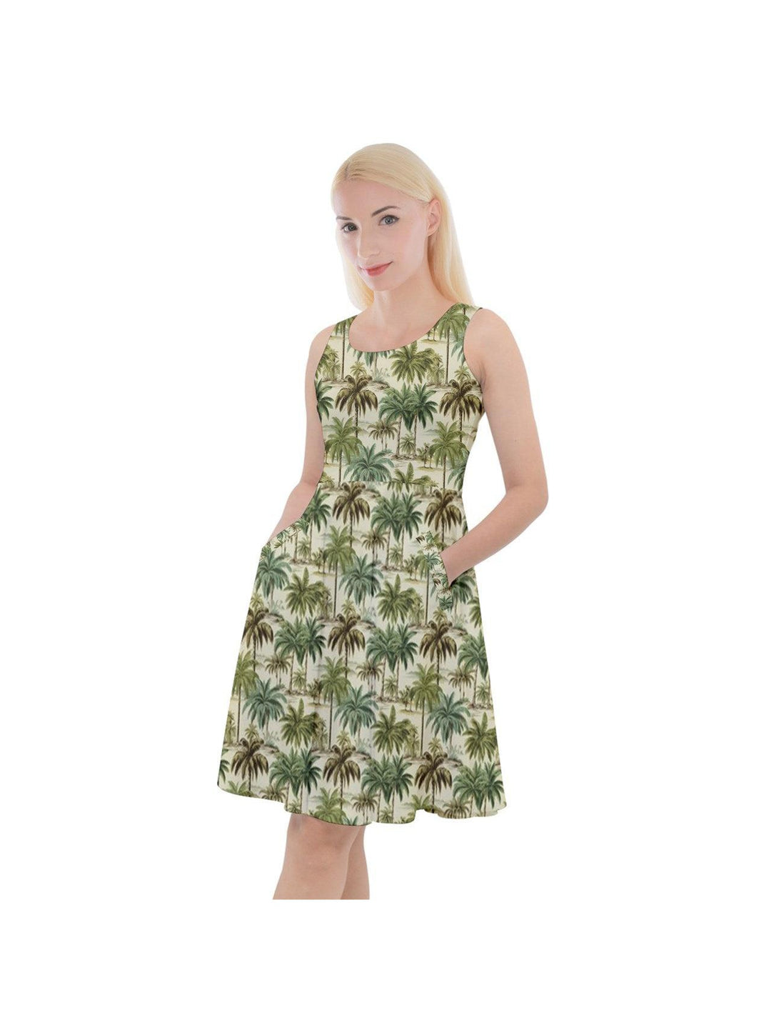 Palm Haven Knee Length Skater Dress With Pockets