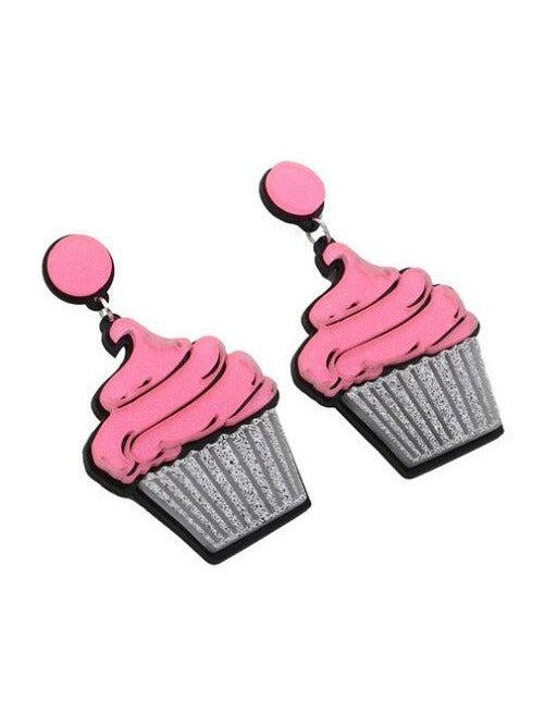 PINK CUPCAKES Acrylic Drop/Dangle Stud Post Earrings