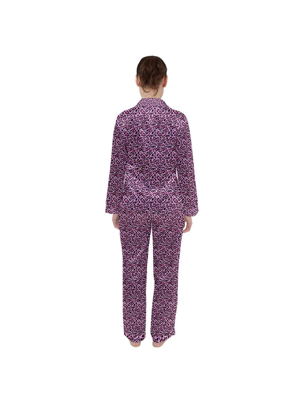 Pink Leopard Long Sleeve Satin Pyjamas Set