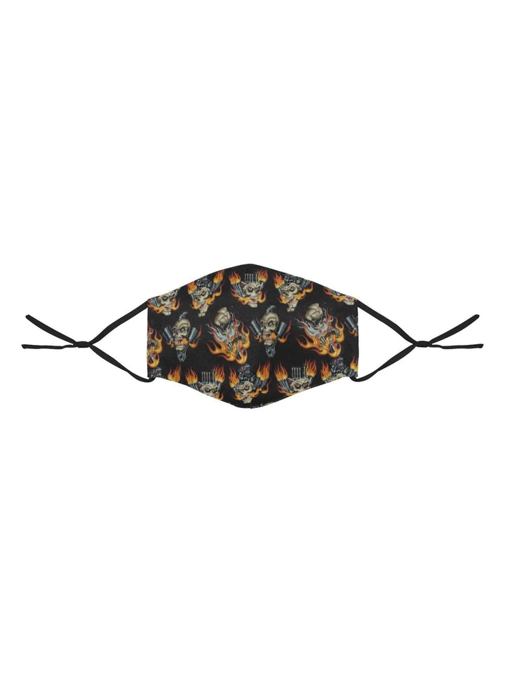 REUSABLE FACE MASKS WITH FILTERS - FLAMING SKULLS & PISTONS - Poison Arrow Retro