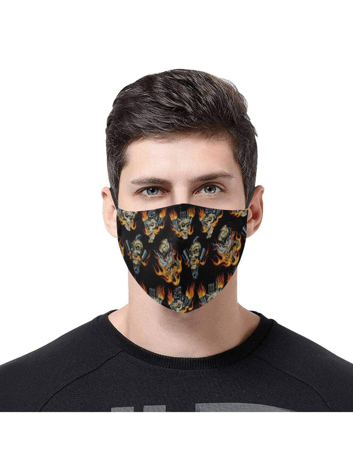 REUSABLE FACE MASKS WITH FILTERS - FLAMING SKULLS & PISTONS - Poison Arrow Retro