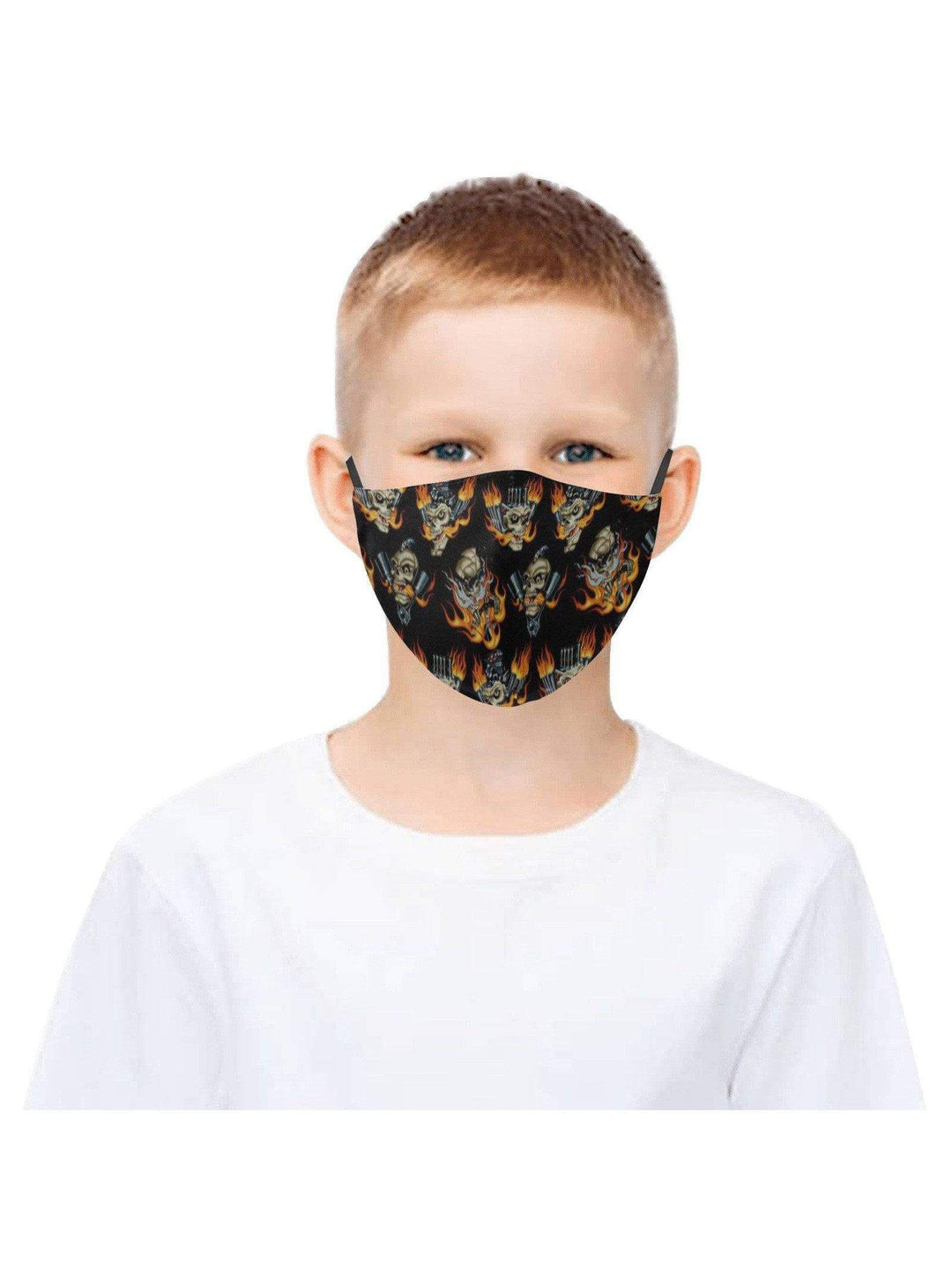 REUSABLE FACE MASKS WITH FILTERS - FLAMING SKULLS & PISTONS - Poison Arrow Retro