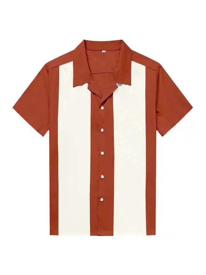 Mens Vintage Style Bowling Dress Shirt - Rust/Ivory - Poison Arrow Retro