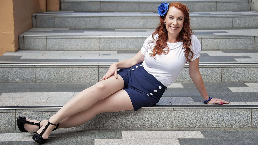 Pin Up Shorts- Nautical Navy - Poison Arrow Retro