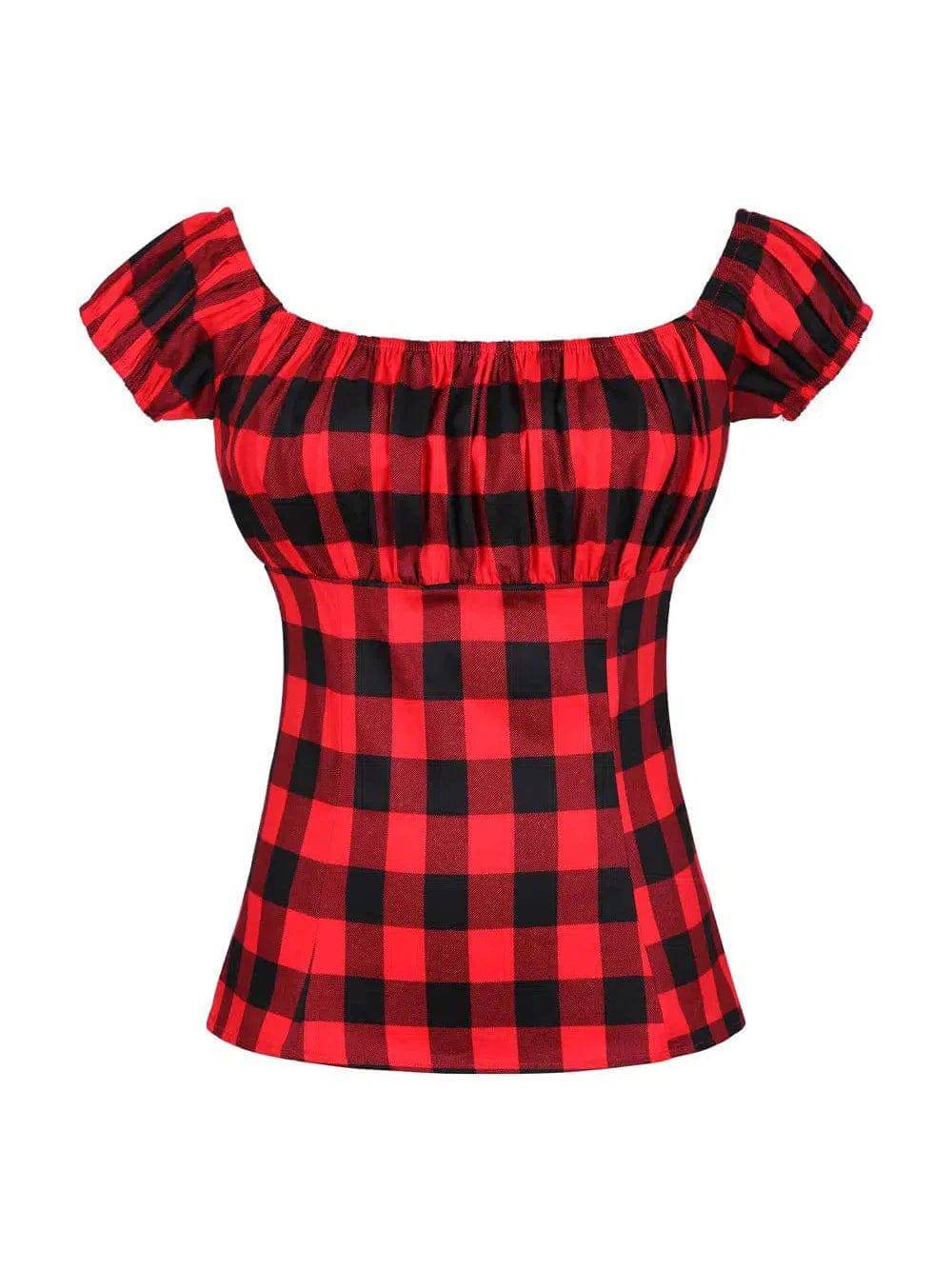 Red Plaid Peasant Style Top - Poison Arrow Retro
