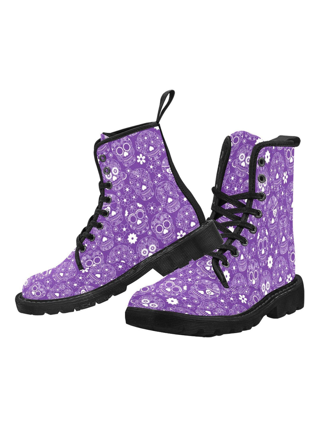 Purple Sugar Skulls Women's Lace Up Combat Boots