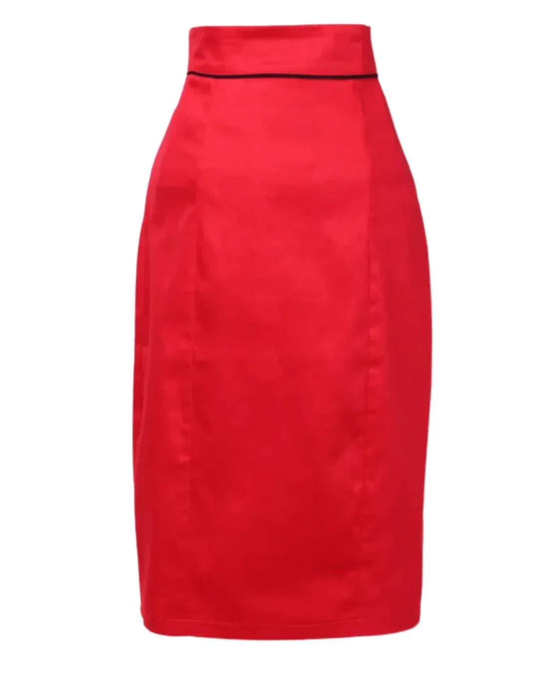 Elegant Red Pencil Skirt with Black Piping