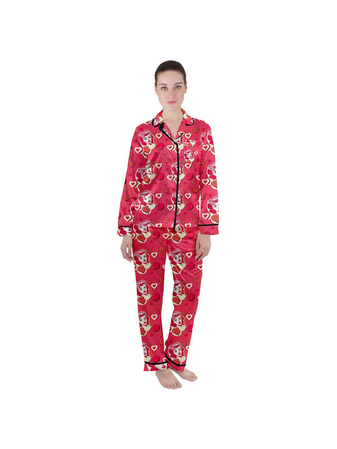 Retro Romance Women's Long Sleeve Satin Pyjamas Set