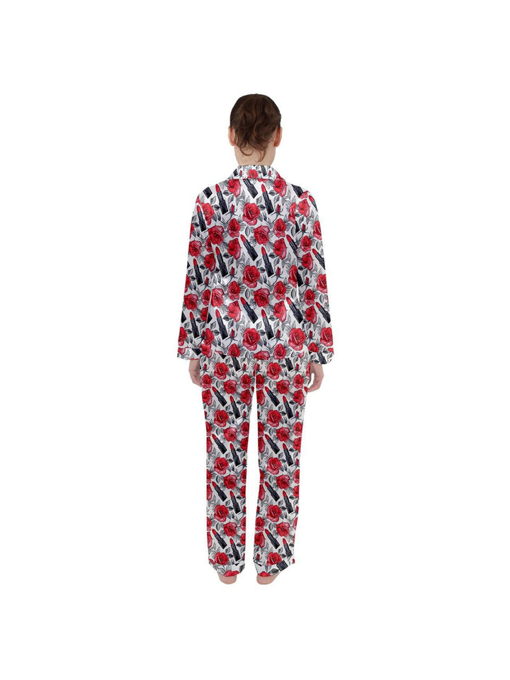 Rose Lipstick Women's Long Sleeve Satin Pyjamas Set