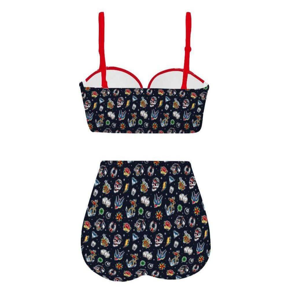 Old School Tattoo High Waist Retro Bikini - Poison Arrow Retro