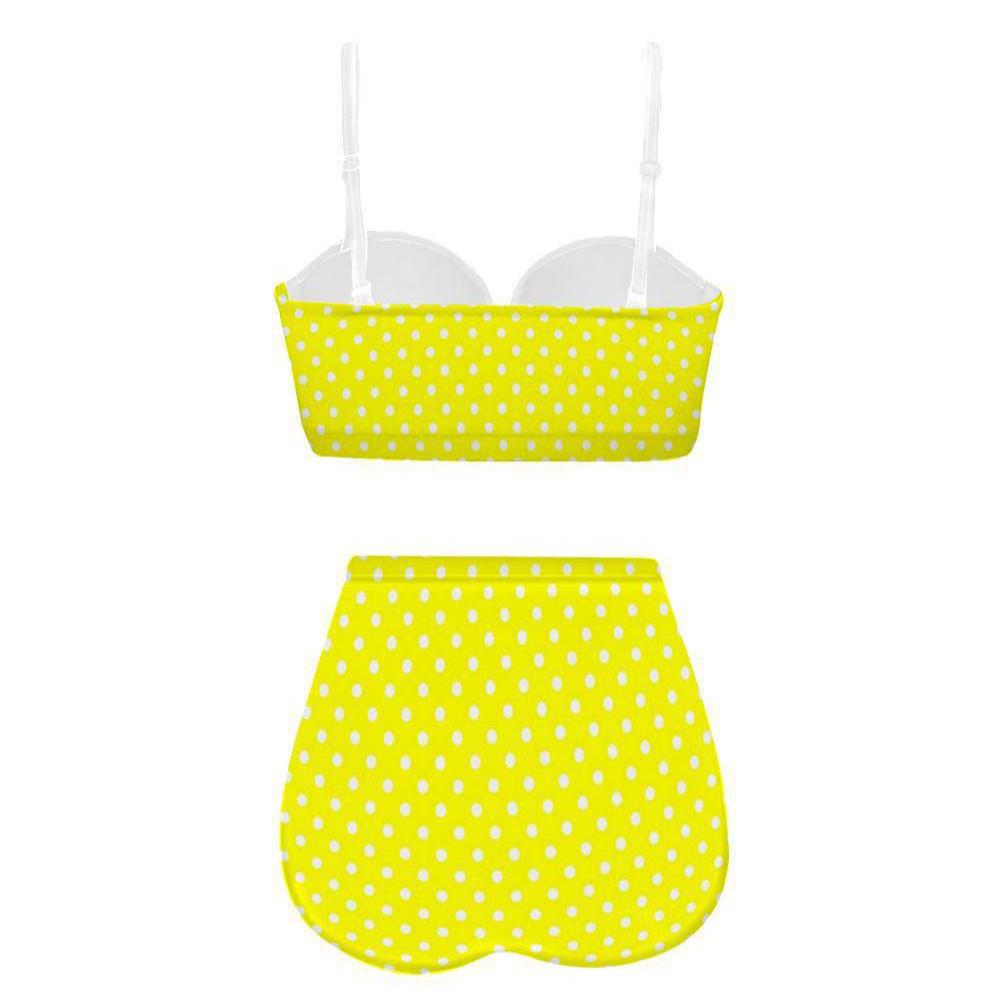 Yellow Polkadot High Waist Retro Bikini - Poison Arrow Retro