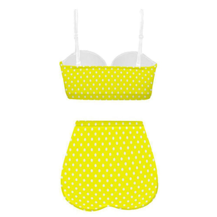 Yellow Polkadot High Waist Retro Bikini - Poison Arrow Retro