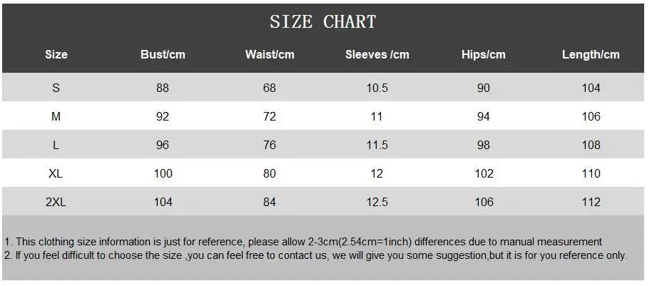Size chart for Tropical Pinups Pencil Dress showing bust, waist, sleeves, hips, and length measurements.