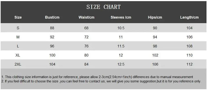 Size chart for Tropical Pinups Pencil Dress showing bust, waist, sleeves, hips, and length measurements.