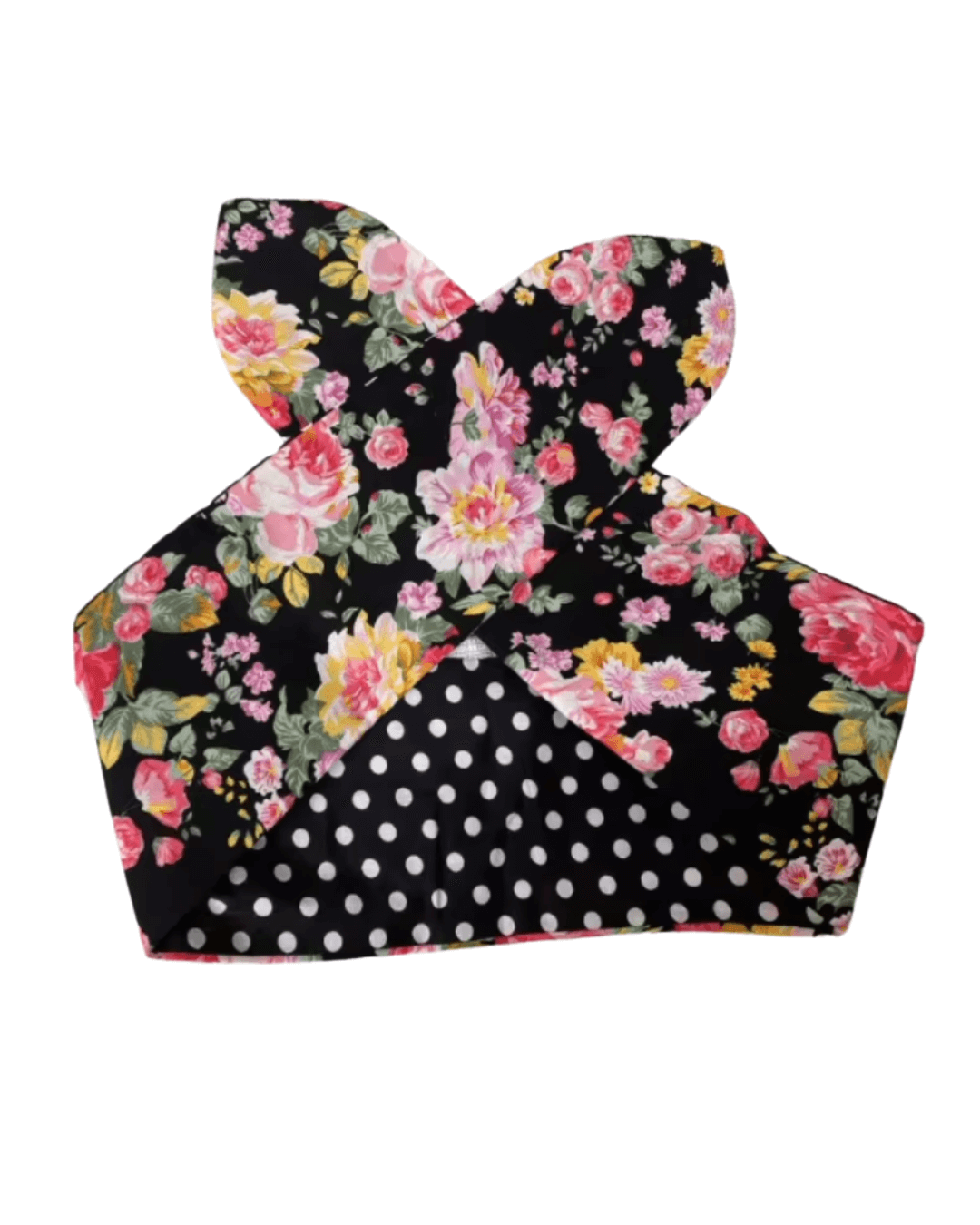 Vintage roses wired rockabilly hair tie featuring floral and polka dot patterns, perfect for stylish hairstyles.